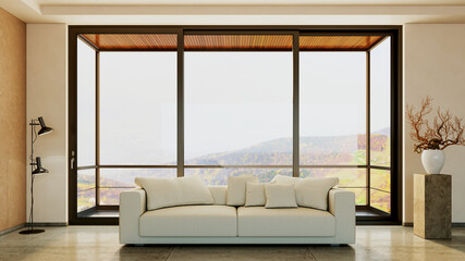 Naklejka premium Large luxury modern bright interiors Living room mockup illustration 3D rendering image