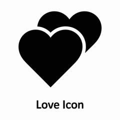 Obraz premium Two black heart overlapping on a white background with the text Love below symbol 1