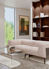 Naklejka premium Large luxury modern bright interiors Living room mockup illustration 3D rendering image