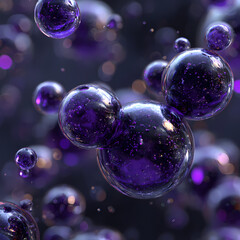 Soap Bubbles Abstract Background with Shiny purple Spheres
