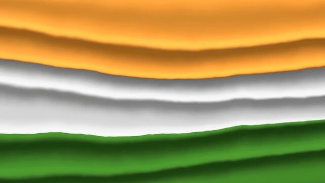 Flowing Indian tricolour animation with saffron, white and green waves blending smoothly.