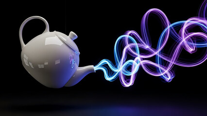 Mystical Teapot Unleashing Vibrant Light Trails