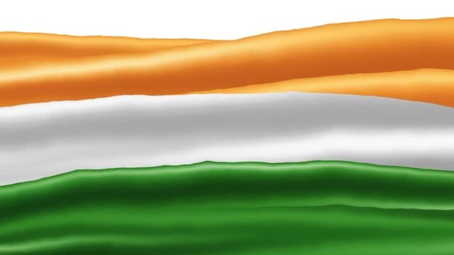 Flowing Indian tricolour animation with saffron, white and green waves blending smoothly.