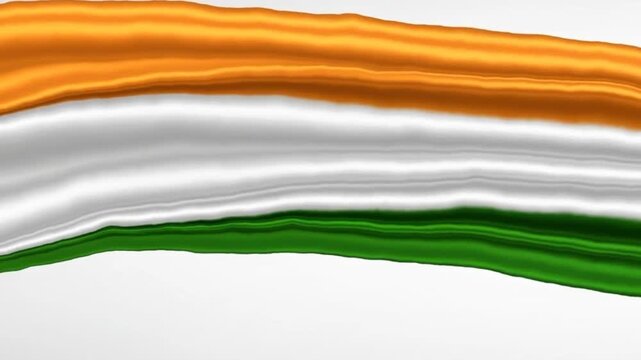 Flowing Indian tricolour animation with saffron, white and green waves blending smoothly.
