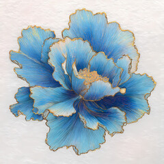 A closeup of a blue flower in bloom with delicate petals and leaves in a natural garden setting white background