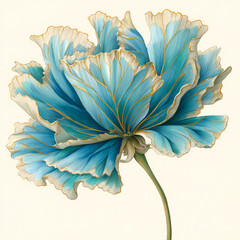 A closeup of a blue flower in bloom with delicate petals and leaves in a natural garden setting white background