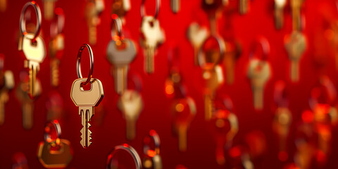 Golden vintage key dropping like rain