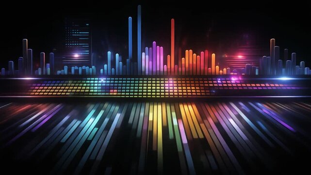 Digital abstract running status bar moving with dynamic colorful data pulses glowing cor digital audio equalizer colorful glowing
