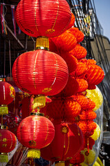 Obraz premium Close-Up of Round Red Paper Lanterns for Lunar New Year