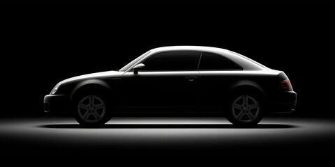 Dark car body showcasing a sleek design through rim light and reflections, emphasizing luxury, performance, and modern transportation
