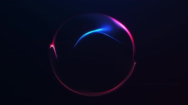 Abstract blue and red plasma sphere with flowing energy layers and soft glow on dark background, futuristic digital orb motion, seamless loop.