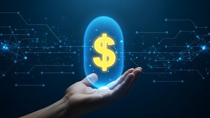 A glowing digital dollar sign in a hand
