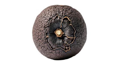 Exotic-Dark-Textured-Fruit-With-Cracked-Flower-Center-and-Spoon-Shaped-Seed-in-White.png
