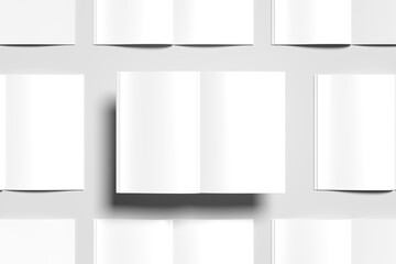 Minimalist Open Book Mockup Pattern with Blank White Pages with floating center side on Light Background top view