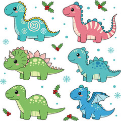 Cute baby dinosaur characters set colorful cartoon reptiles kids nursery flat vector illustration © Sumon Creative