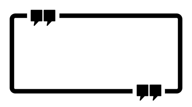 Text quote sign white icon with long shadow on background. Rectangle box featuring animated quotation marks and doodle-style rectangular frames. Minimal quote symbol for typography, design templates. 