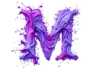 digitally-created letter "M" in swirling, marbled shades of purple and pink, set against a white background, 
