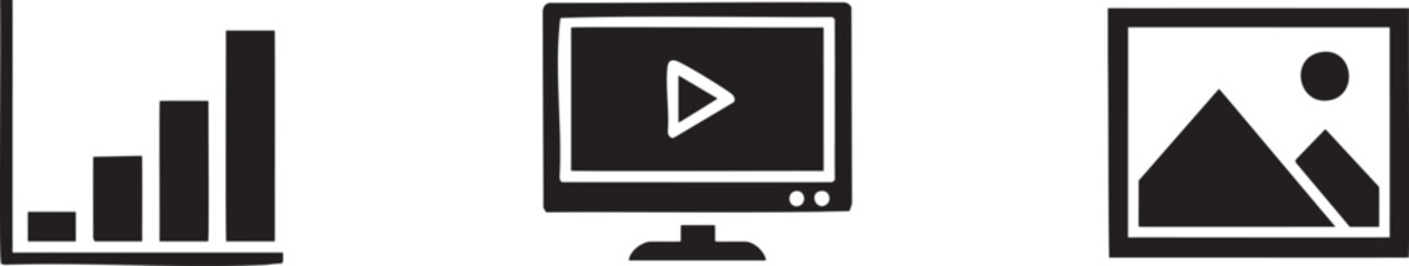 Analytics and Gallery Icons Set Charts Images