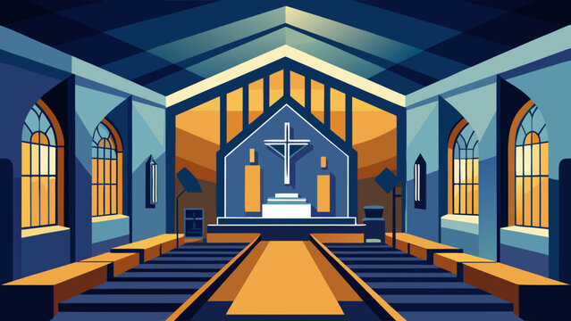 Serene church interior with altarpiece Vector