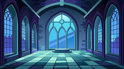Gothic cathedral interior with stained glass windows Vector