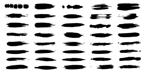 Big collection of hand drawn calligraphy brush strokes black paint texture set vector illustration isolated on white background. Calligraphy brushes high detail abstract elements.