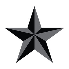 Obraz premium 3D Beveled Nautical Star Icon with Black and Grey Shading Isolated on White.