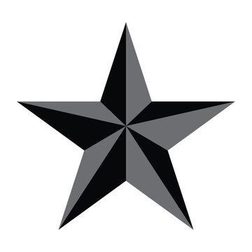 3D Beveled Nautical Star Icon with Black and Grey Shading Isolated on White.