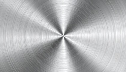Brushed metal surface with concentric circular patterns and reflective silver texture, industrial symmetry.