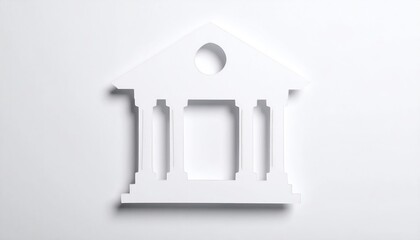 An architectural icon of a classic building, featuring pillars and a pediment, a symbol of government and stability. The silhouette-like image is both elegant and symbolic