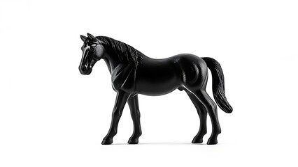 Obraz premium Glossy black horse figurine, posed gracefully on a stark white background, showcasing intricate details