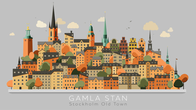 Fargglad Minimalistisk vektor Illustration av Sodermalm i Stockholm