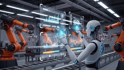 Robotic Future Factory Automation with AI.
