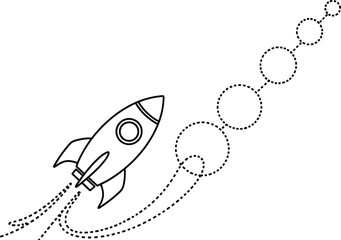 Fototapeta premium Rocket Launch Line Art Illustration with Dotted Flight Path, Startup Growth and Space Exploration Concept Vector Design