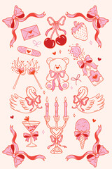 Set of Vintage Coquette Valentine Elements