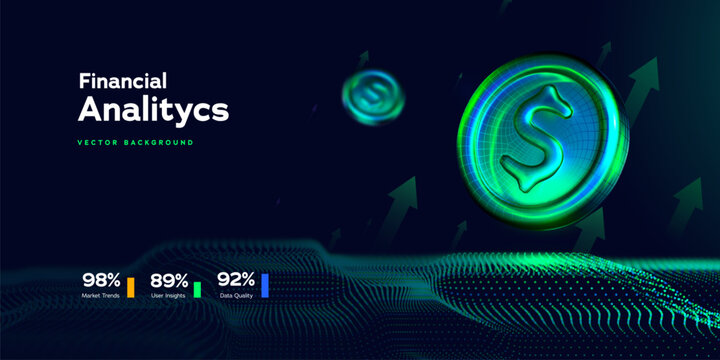 Digital Finance Concept With Neon Dollar Sign And Futuristic Analytics Grid. Ideal For Cryptocurrency, Banking, And Investment Themes. Financial Graphics. Vector Illustration.