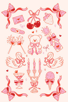 Set of Vintage Coquette Valentine Elements