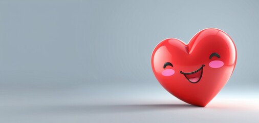 red heart smiling on grey background, happy expression, banner, concept of love, healthcare
