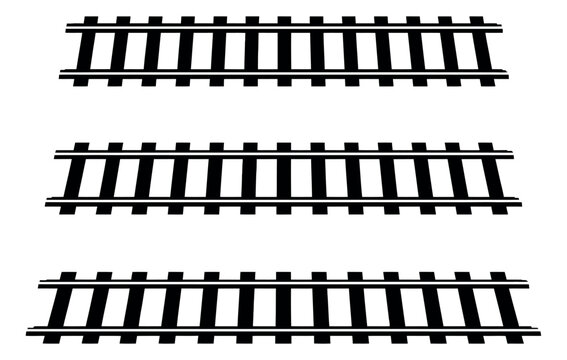 Graphic railway tracks set featuring three parallel track sections for transportation and travel concepts