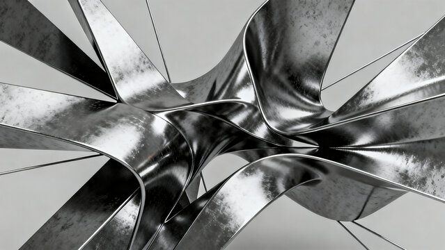 Futuristic Abstract Featuring Intertwined Brushed Metal Bands with Gritty Industrial Texture ,Modern Architectural Concept Representing Structural Strength and Metallic Connectivity