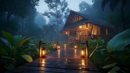 Aventura de ecoturismo en una exuberante selva tropical, viaje responsable que celebra y preserva la naturaleza.