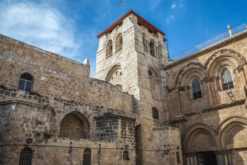 Exterior of Church of the Holy Sepulchre in Christian Quarter of Old City of Jerusalem, Israel
