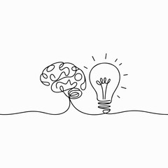 Brain and Light Bulb One‑Line Illustration &ndash; Creativity & Ideas Concept