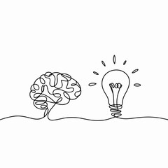 Brain and Light Bulb One‑Line Illustration &ndash; Creativity & Ideas Concept