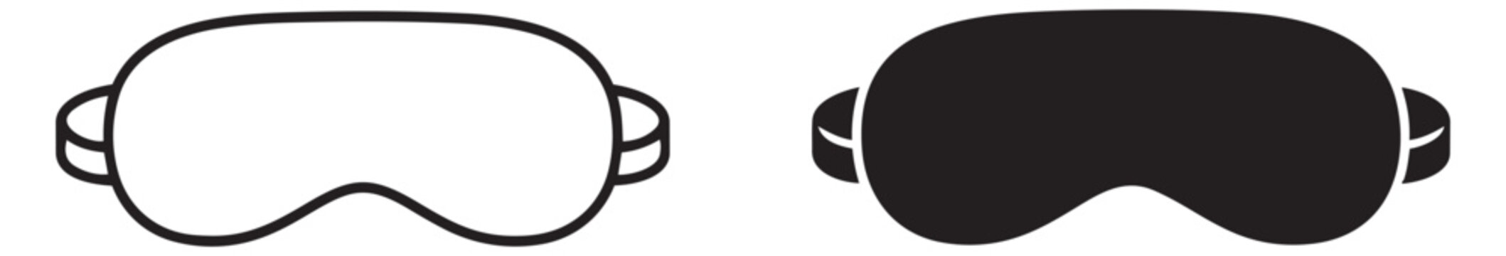 Minimalist sleep mask icon set featuring outline and solid glyph versions for relaxation and comfort concepts