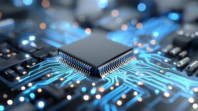 Exploring the design of a computer chip with detailed circuit patterns and bright lights