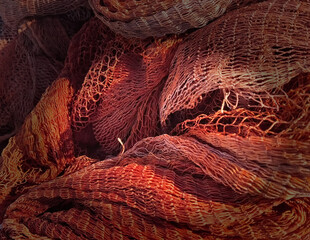 close-up view of a fishing net on land