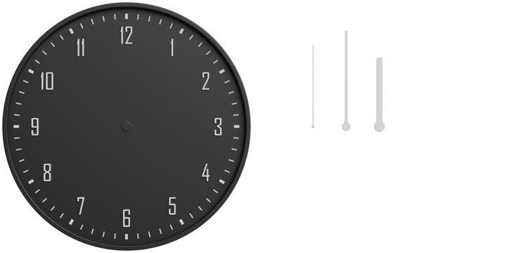 Simple Black and White 3D Wall Clock with Separated Hands