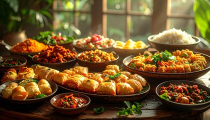 Assorted Indian Cuisine on Table.