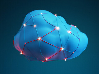 Digital cloud computing network concept with glowing connections and nodes on blue background  technology and data storage