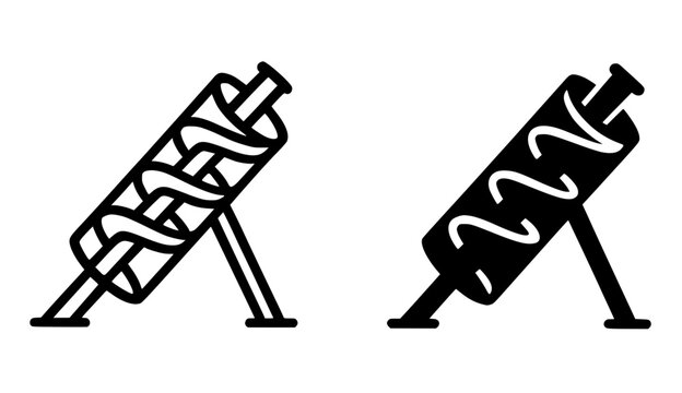 Unique icon, Archimedes screw illustration in outline and silhouette style